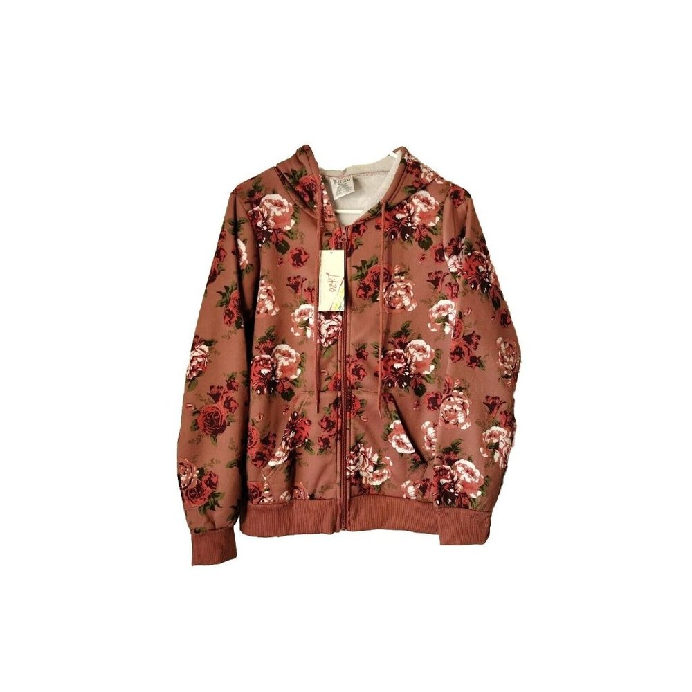 Lit 26 Sweatshirt Womens Medium Floral Long Sleeve Hooded Pockets Full Zip